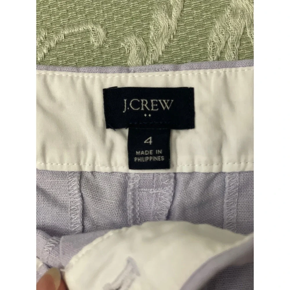 J.Crew Scalloped Hem Shorts Women's Size 4  Linen‎ Blend Pull On Casual Purple